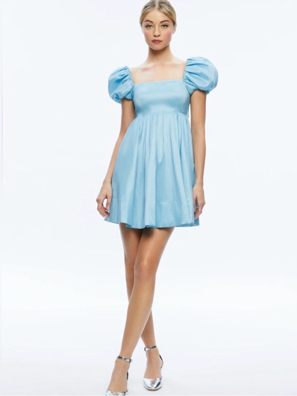 Alice + Olivia Sky Blue Puff-Sleeve Mini Dress